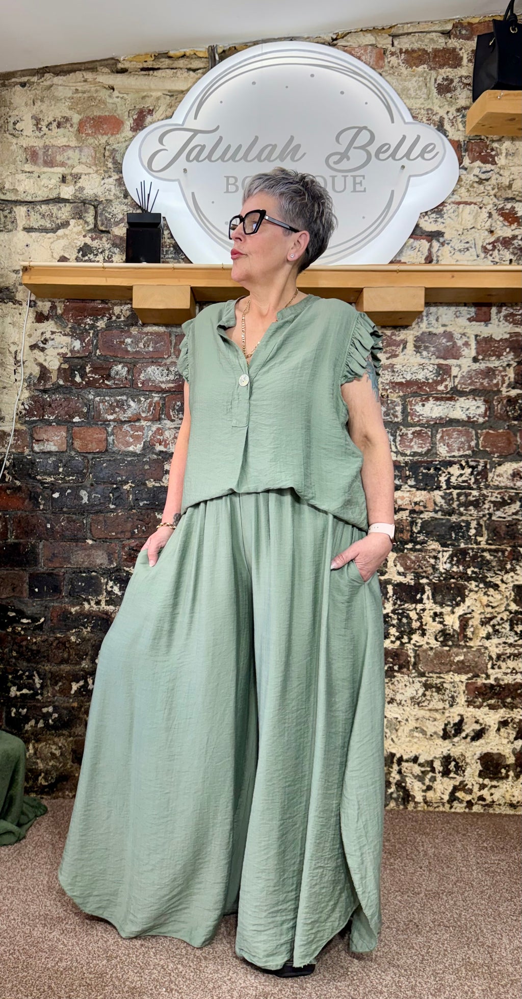 Ruffle sleeve culotte co-ord