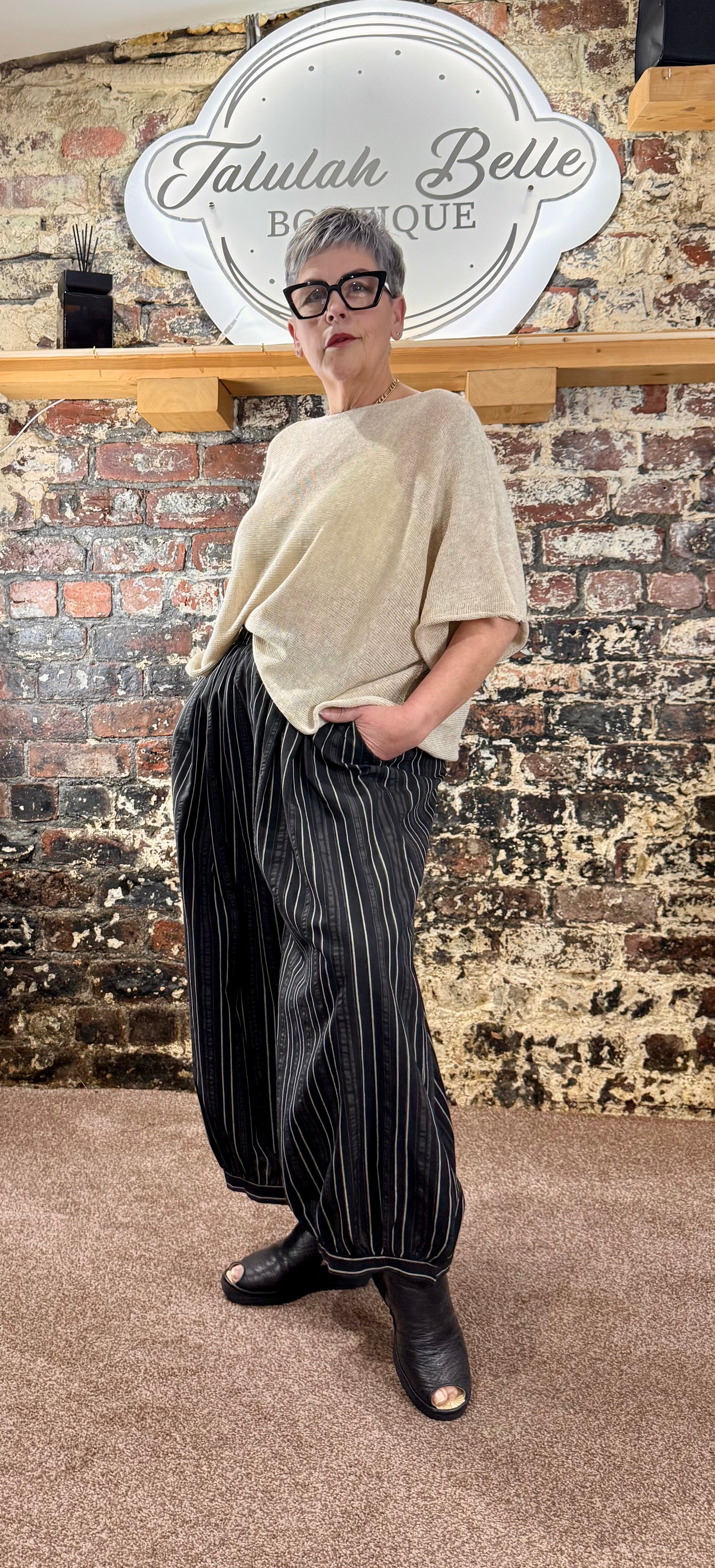 Pinstripe balloon leg trousers