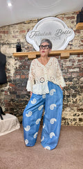 Premium wide leg trousers with Paisley crochet appliqués