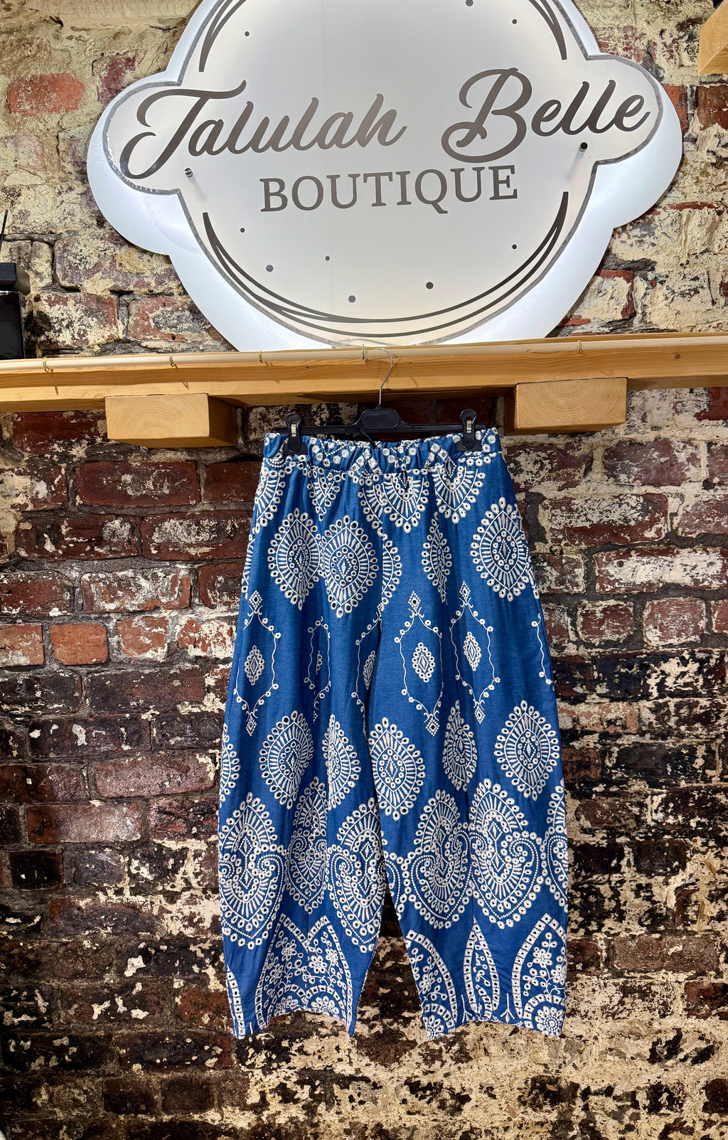 Premium broderie anglaise & embroidered barrel leg trousers