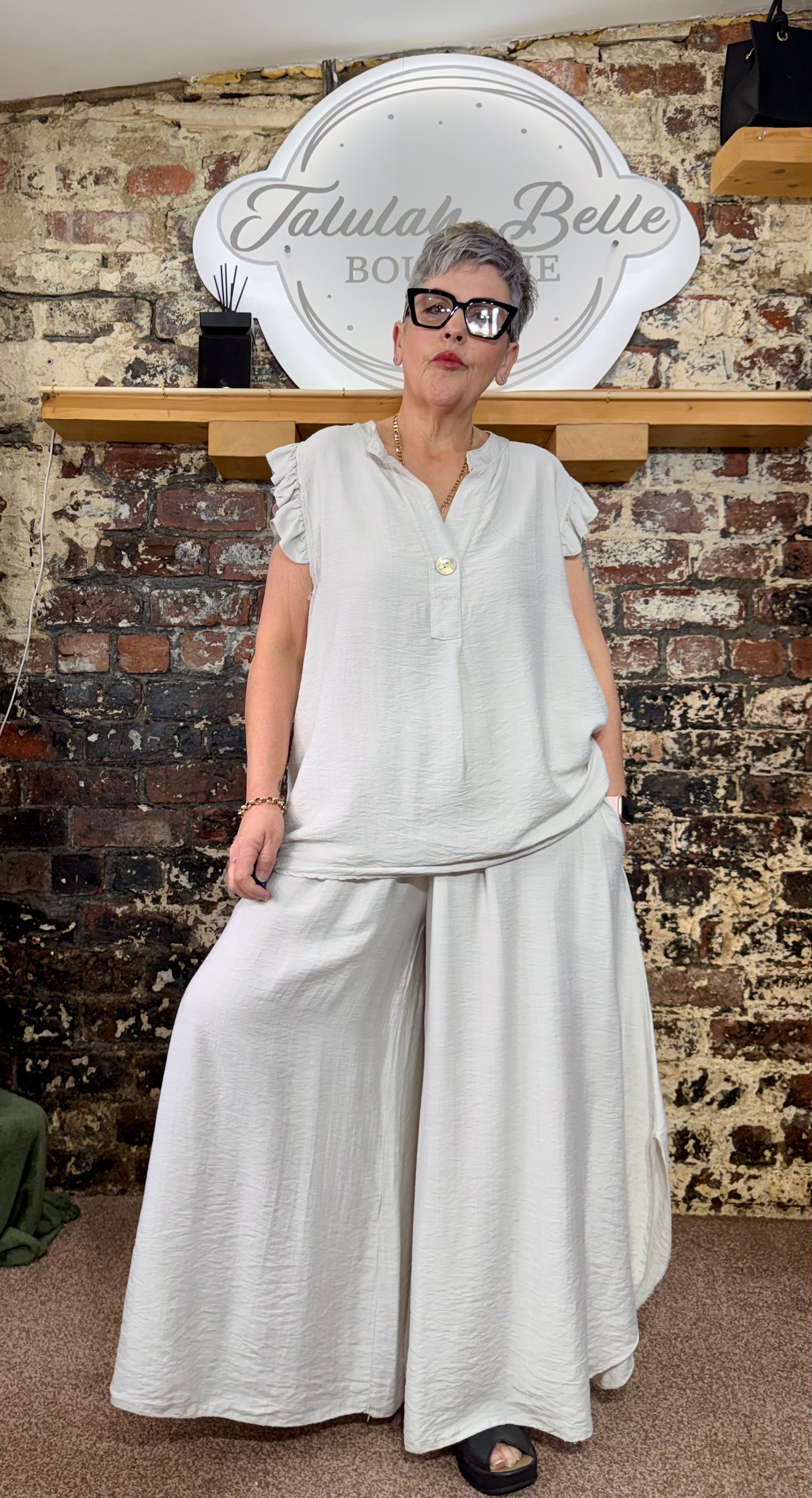 Ruffle sleeve culotte co-ord