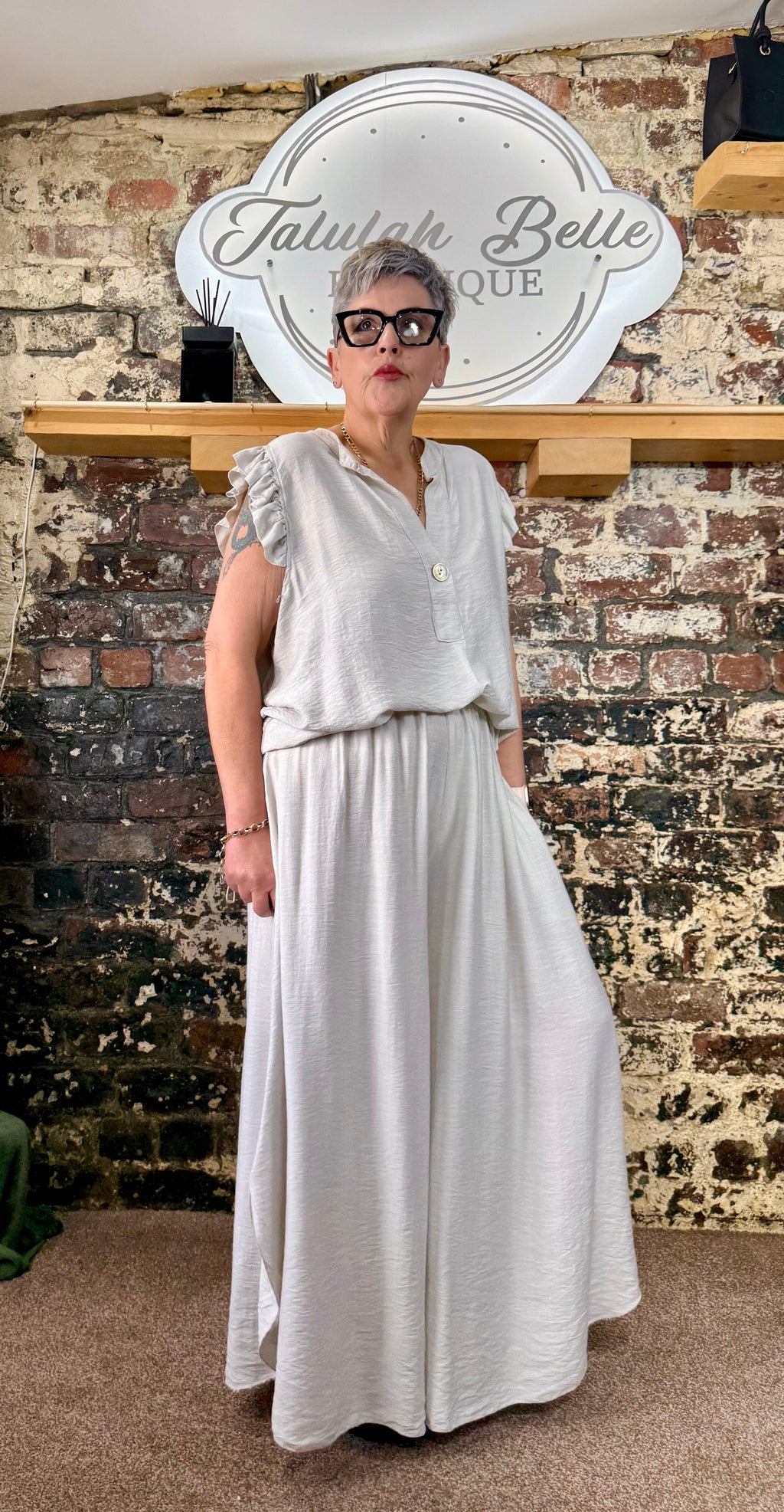 Ruffle sleeve culotte co-ord
