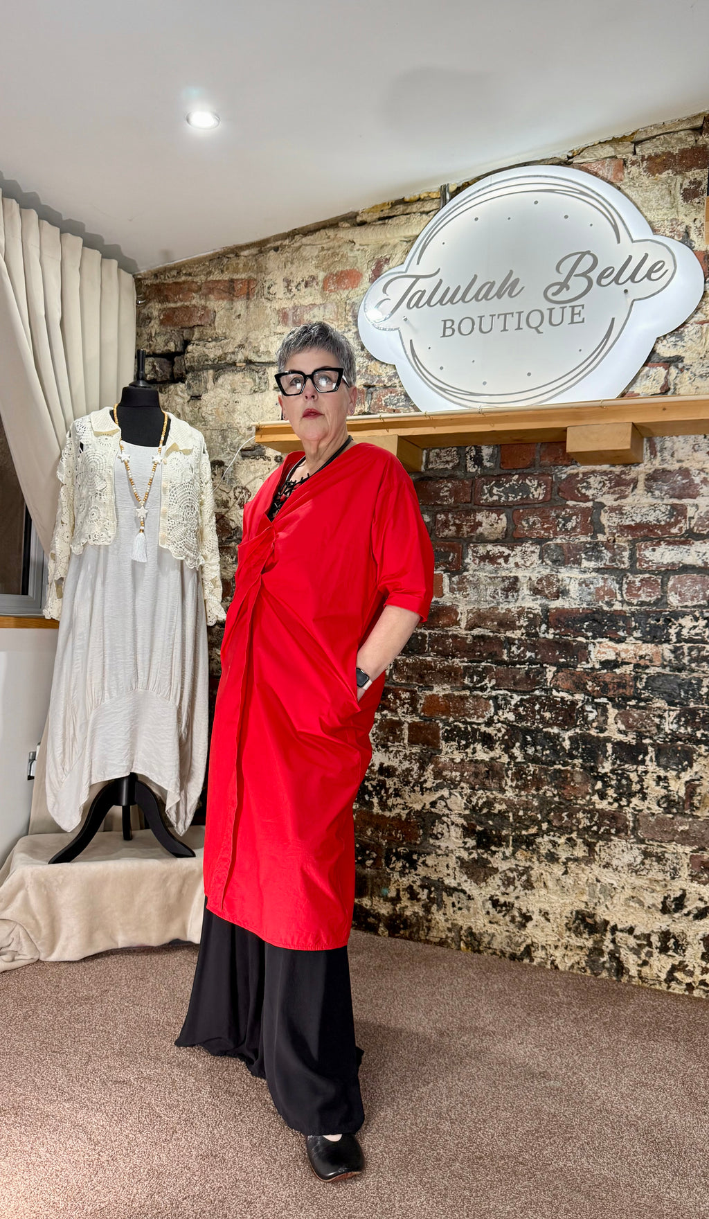 Cotton tuck & fold shift dress