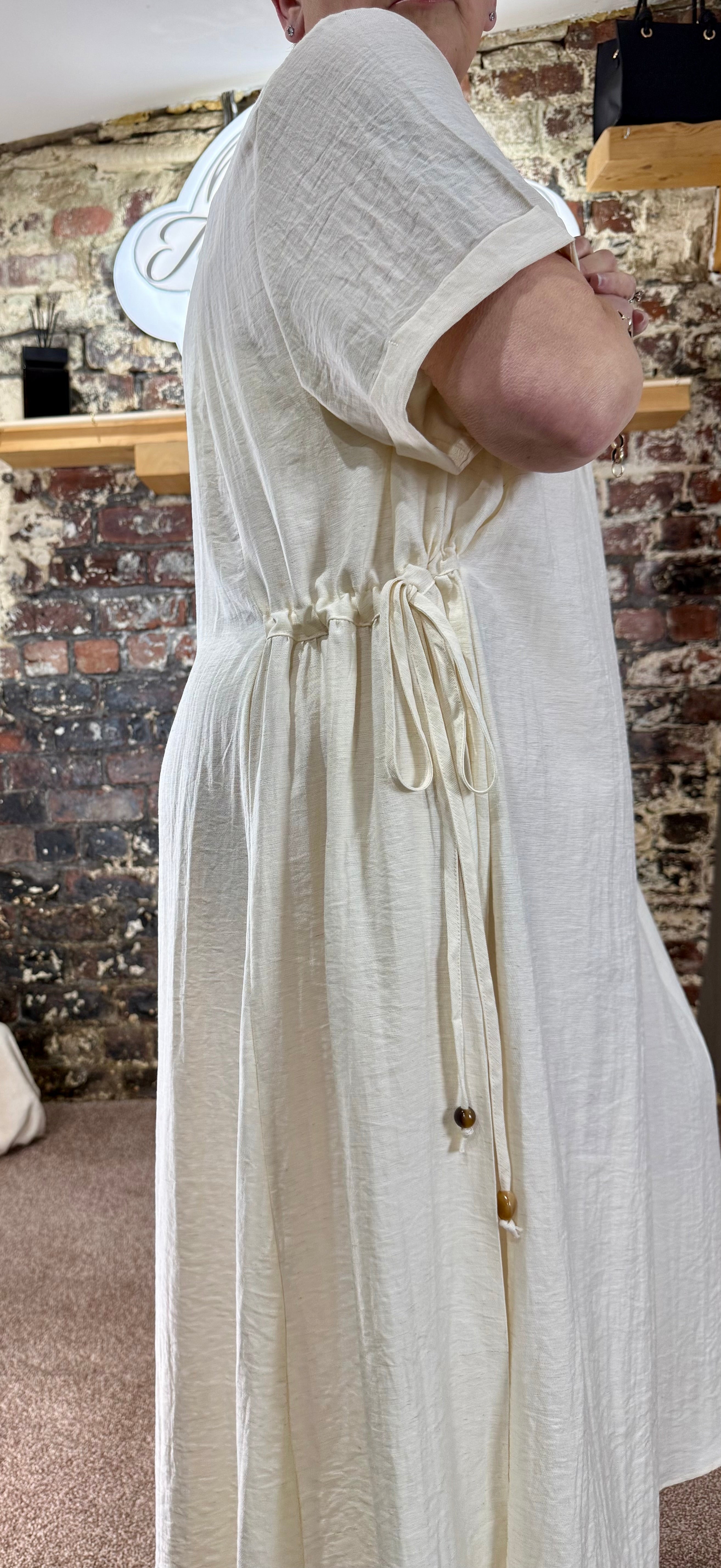 Tie side shift dress in ecru
