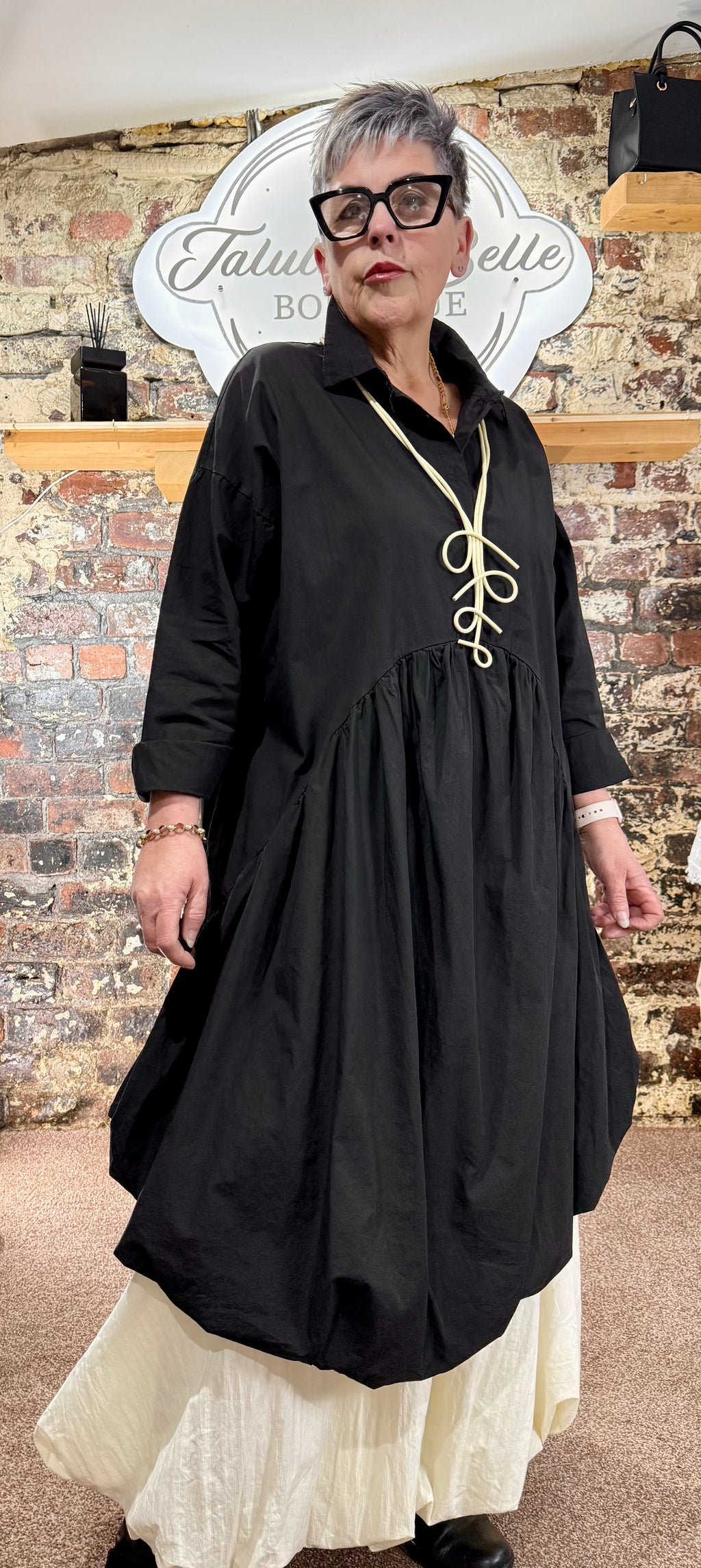 Poplin cotton bubble hem shirt dress