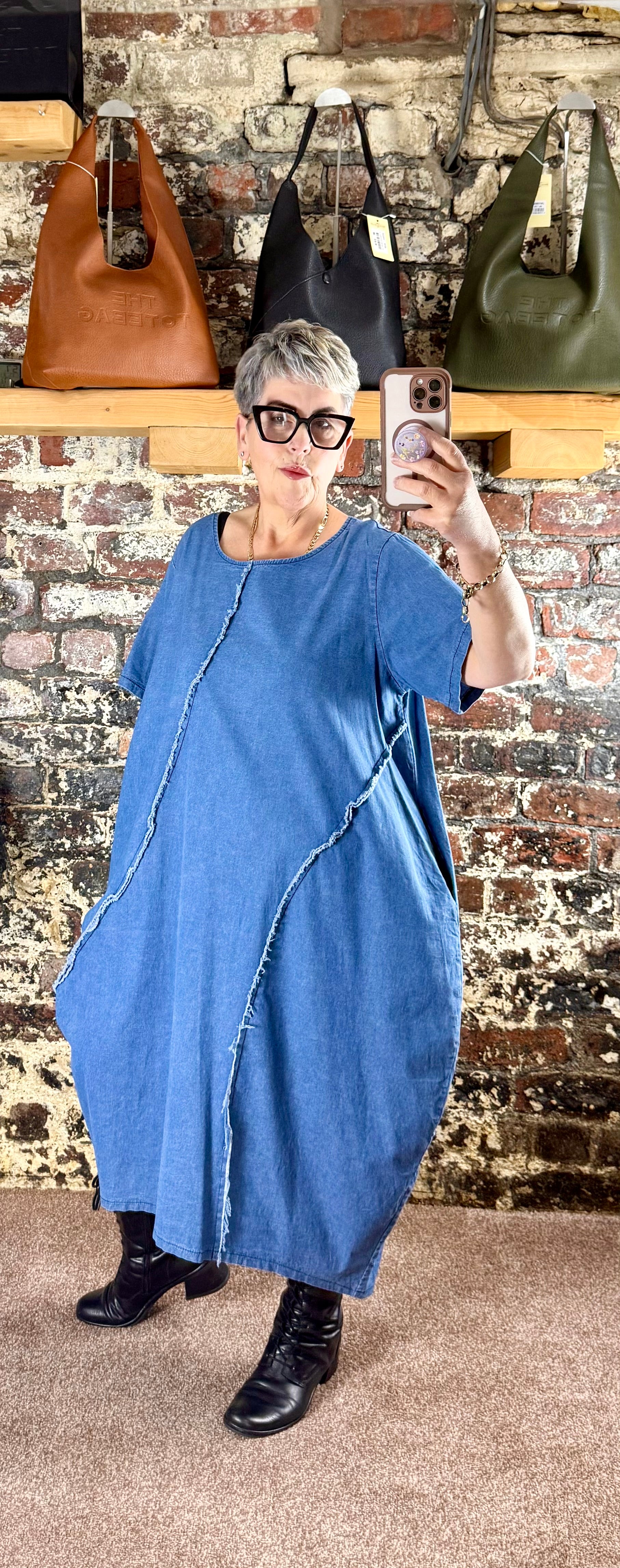 Chambray denim cocoon dress