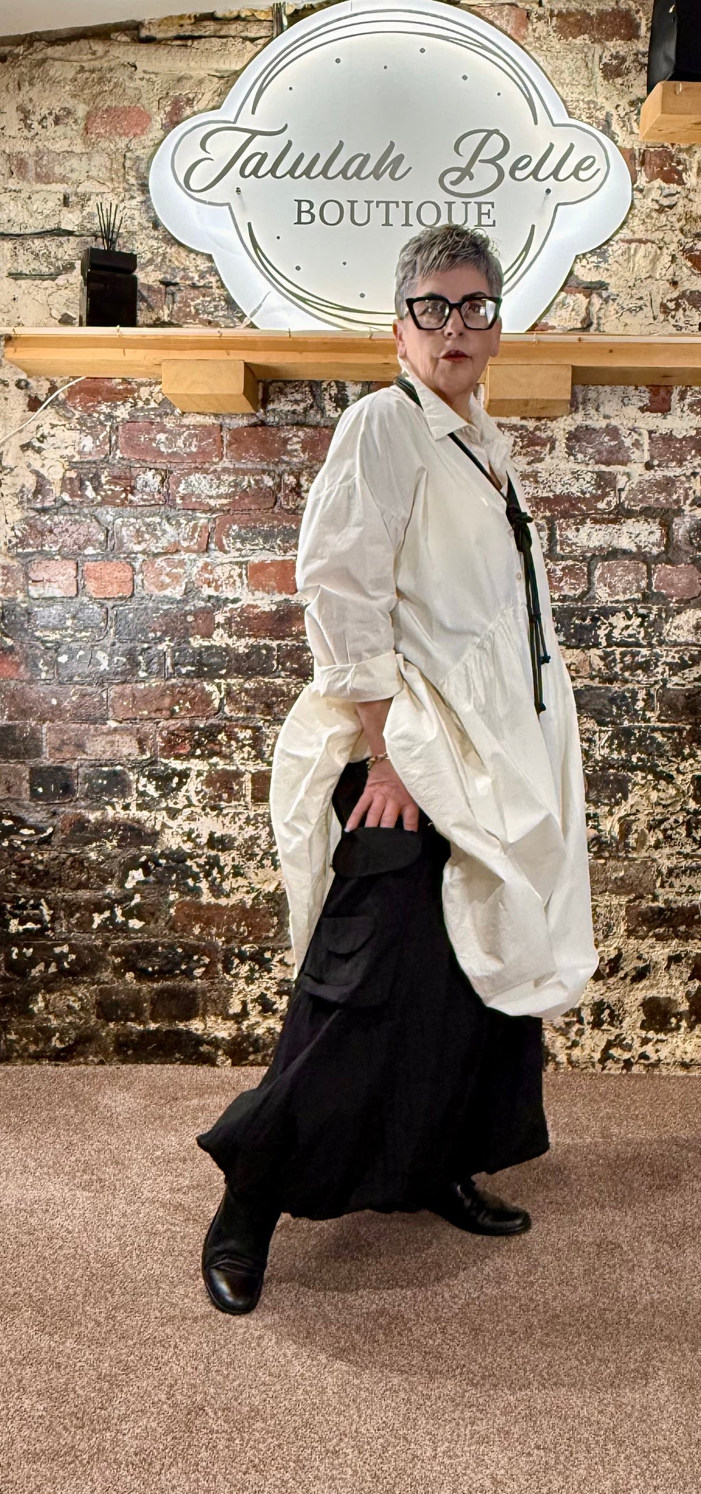 Poplin cotton bubble hem shirt dress