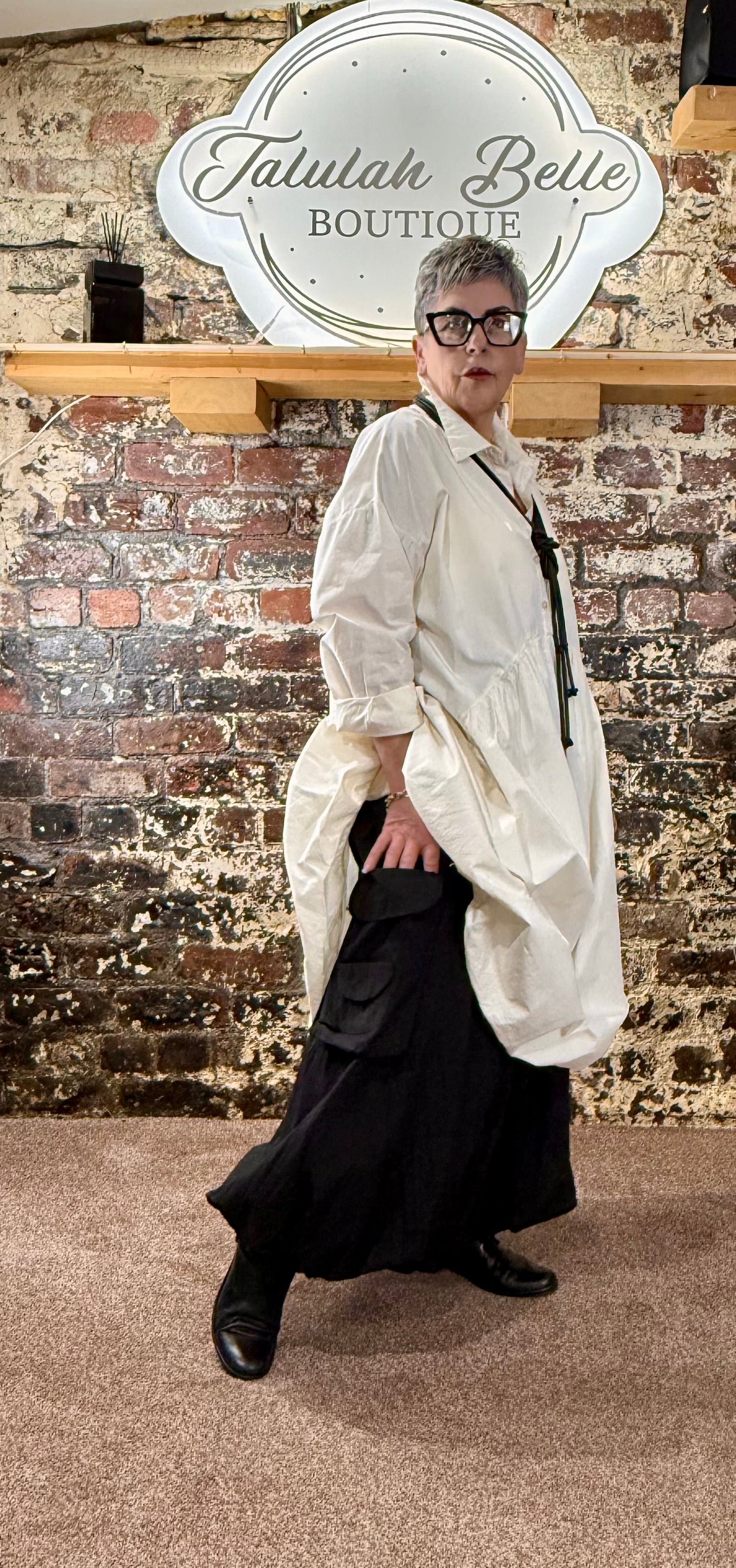Poplin cotton bubble hem shirt dress