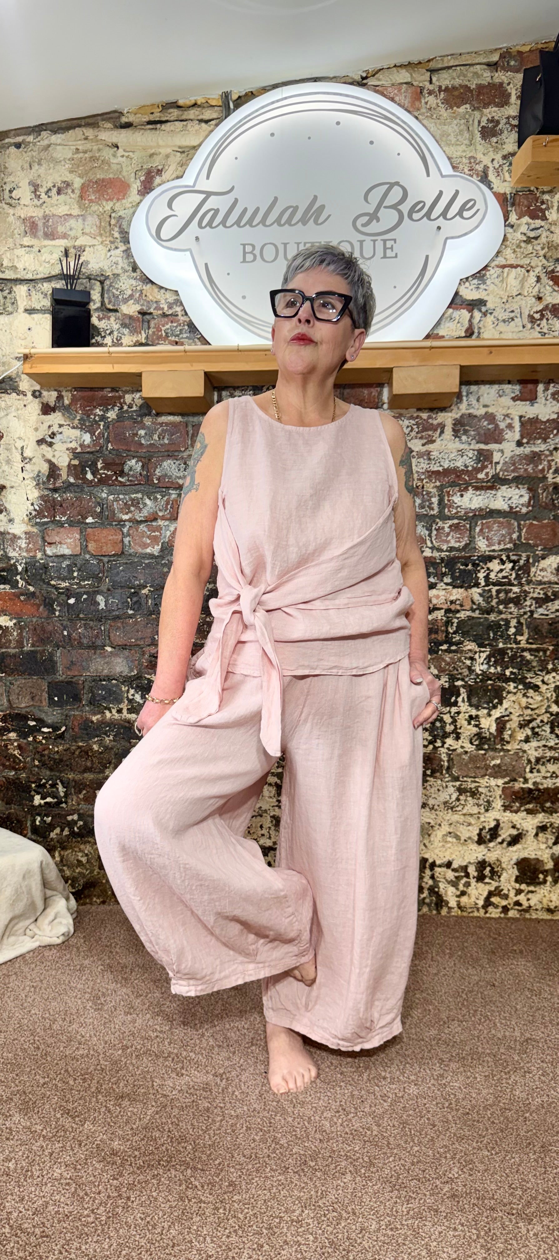 Premium 100% linen tie front top