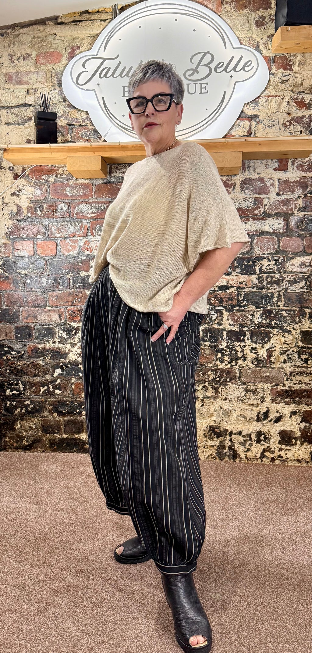 Pinstripe balloon leg trousers