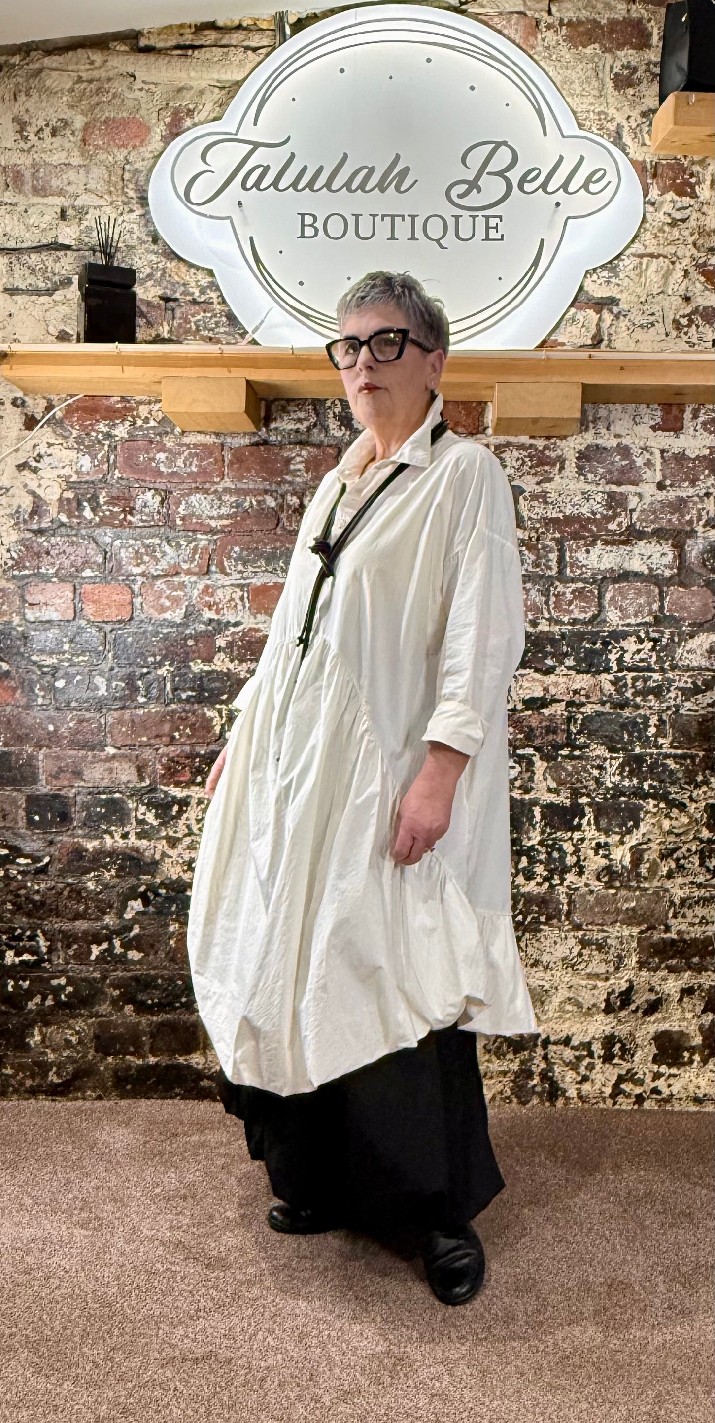 Poplin cotton bubble hem shirt dress