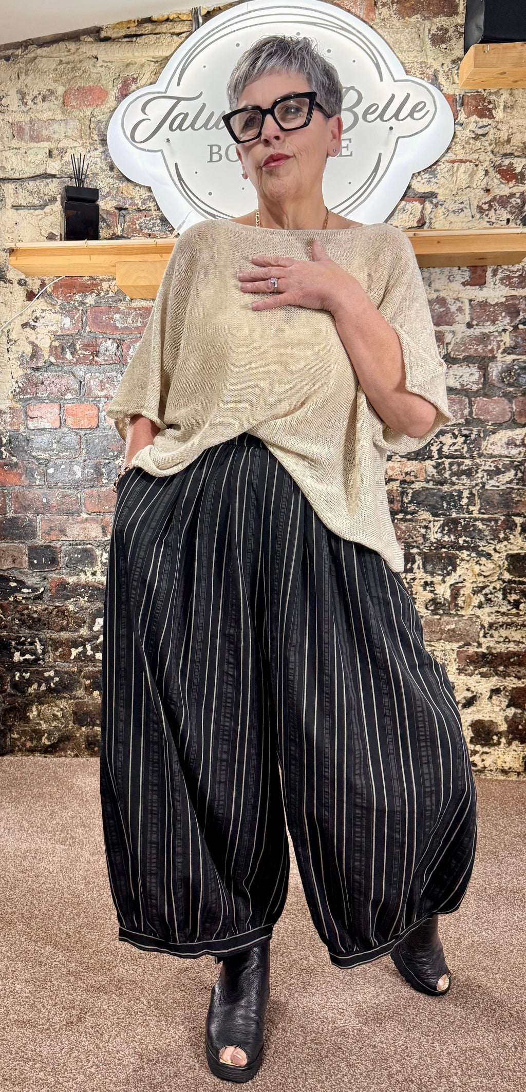 Pinstripe balloon leg trousers