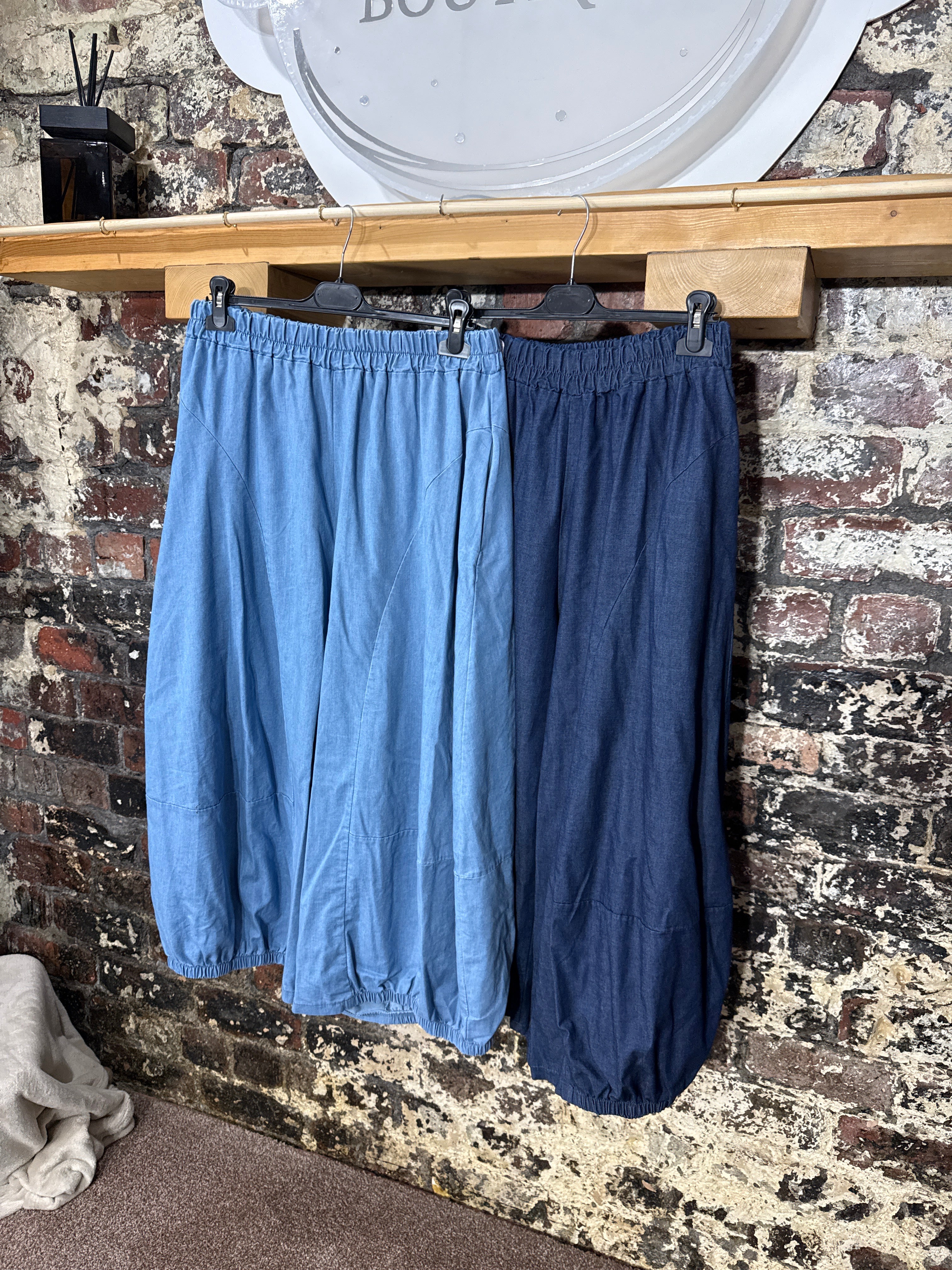 Chambray “denim” balloon leg trousers