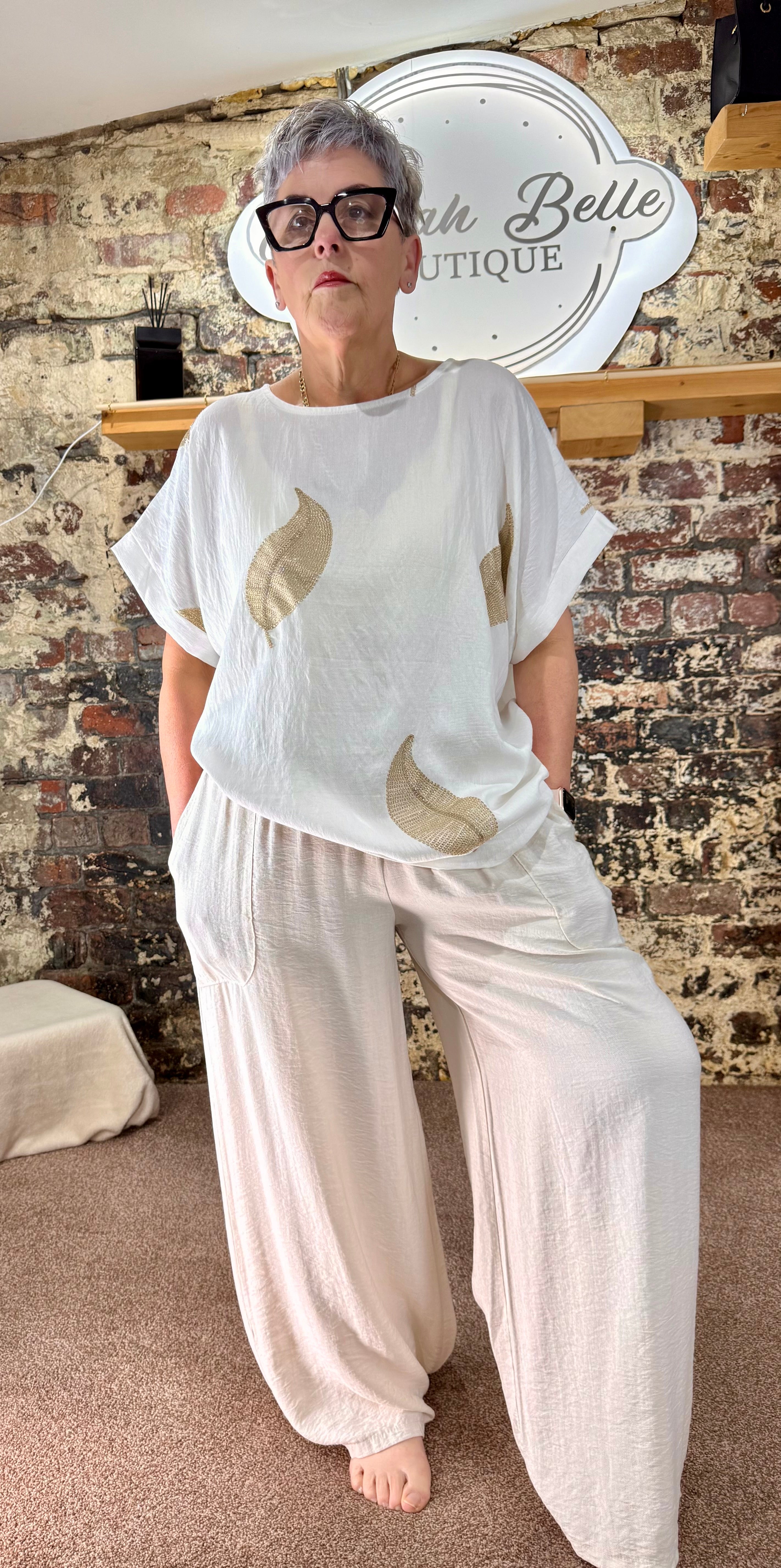 Gold leaf boxy linen blend top