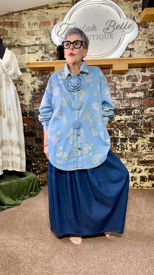 Chambray “denim” cocoon skirt