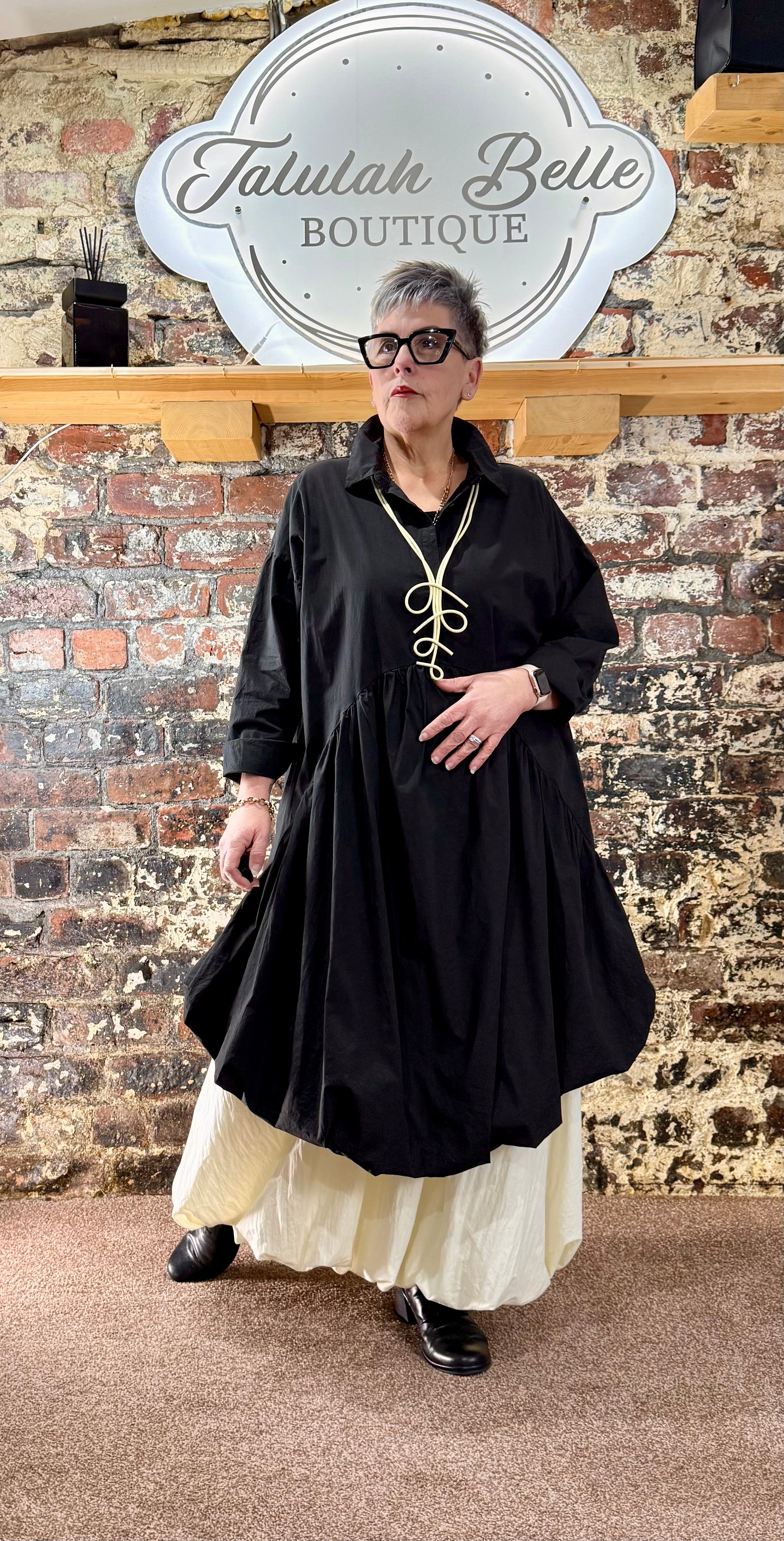 Poplin cotton bubble hem shirt dress