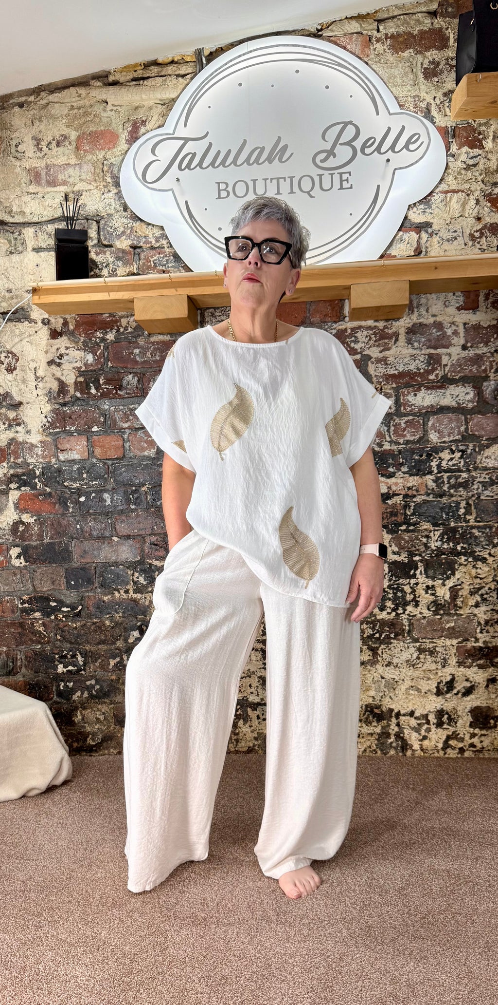 Gold leaf boxy linen blend top