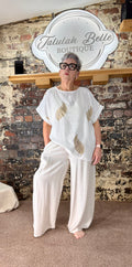 Gold leaf boxy linen blend top
