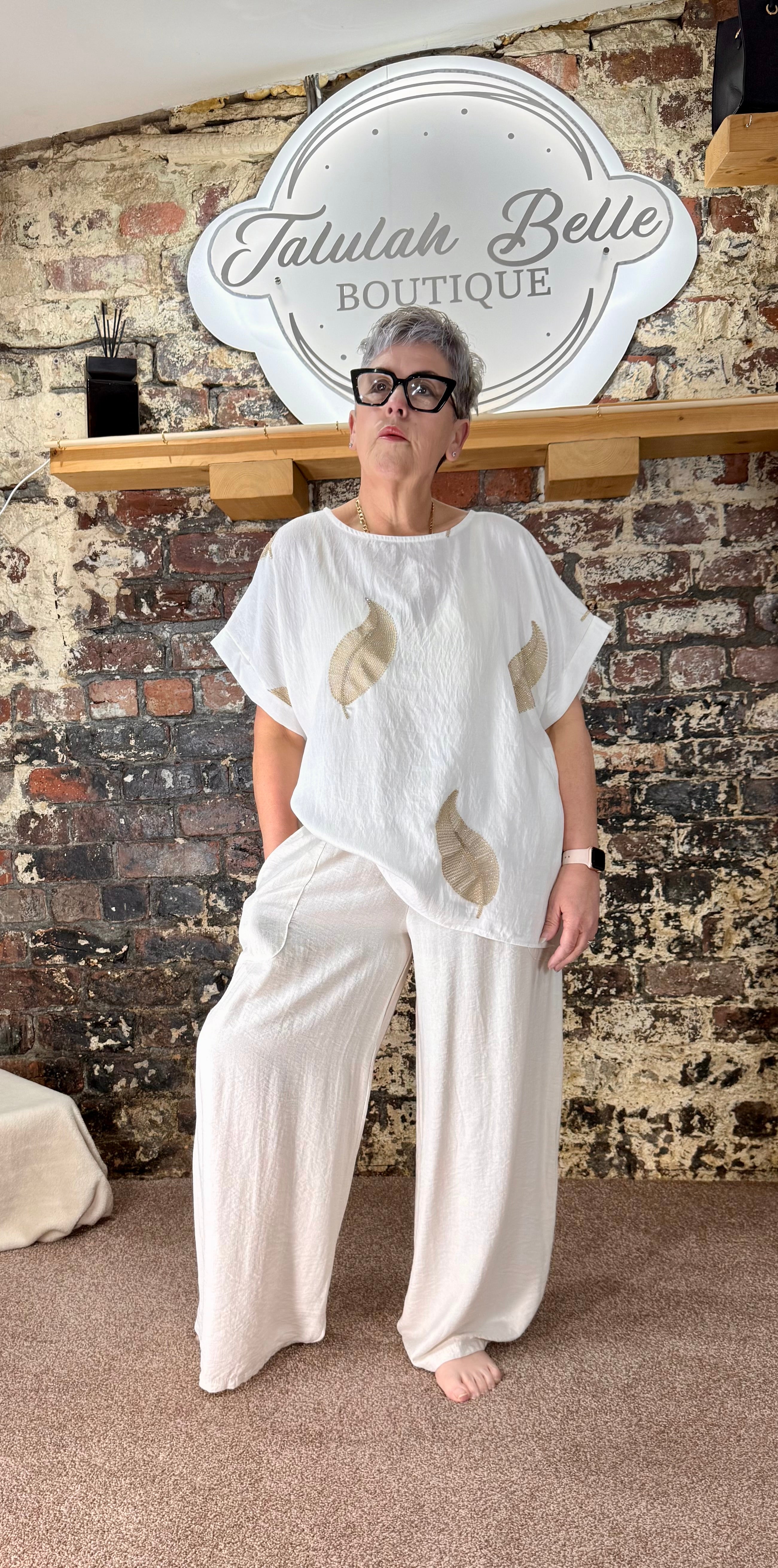 Gold leaf boxy linen blend top