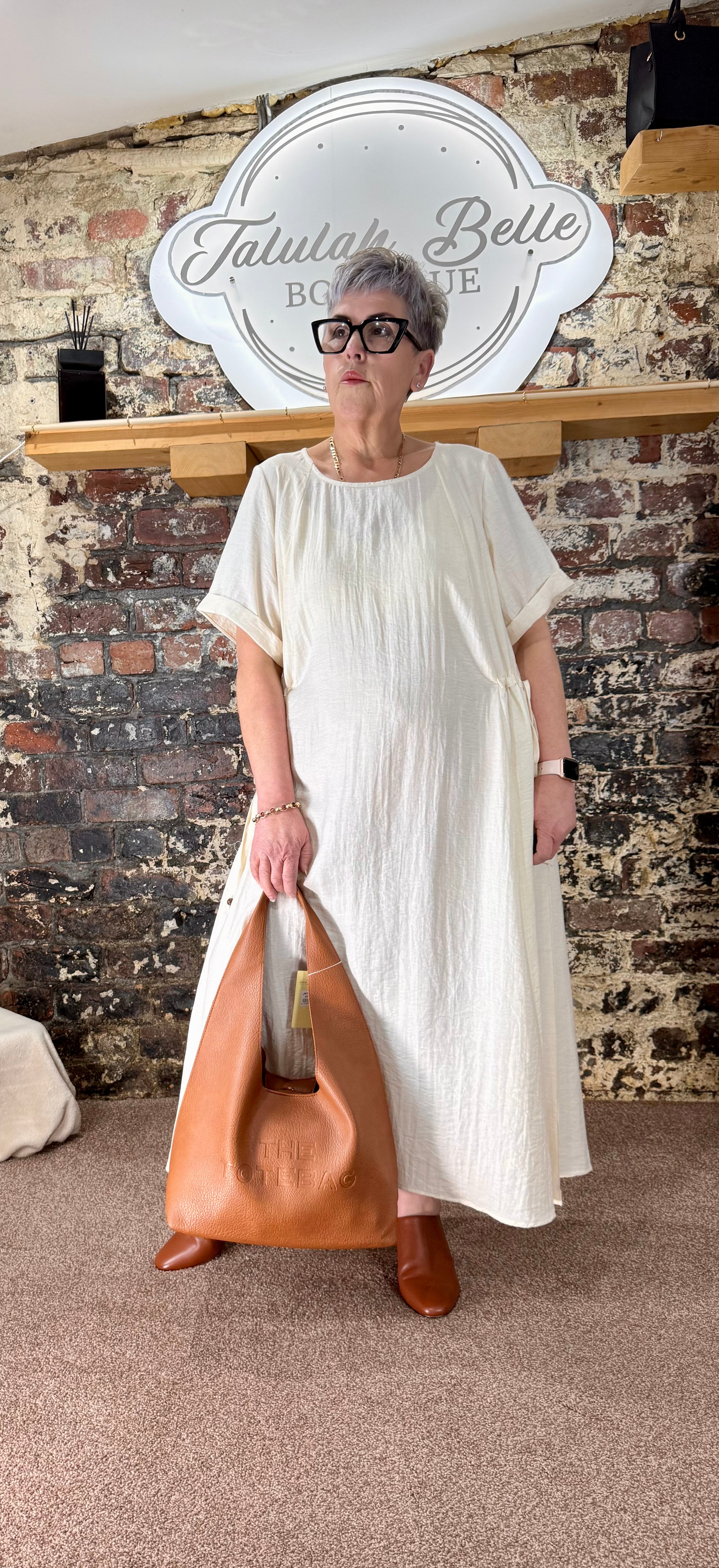 Tie side shift dress in ecru