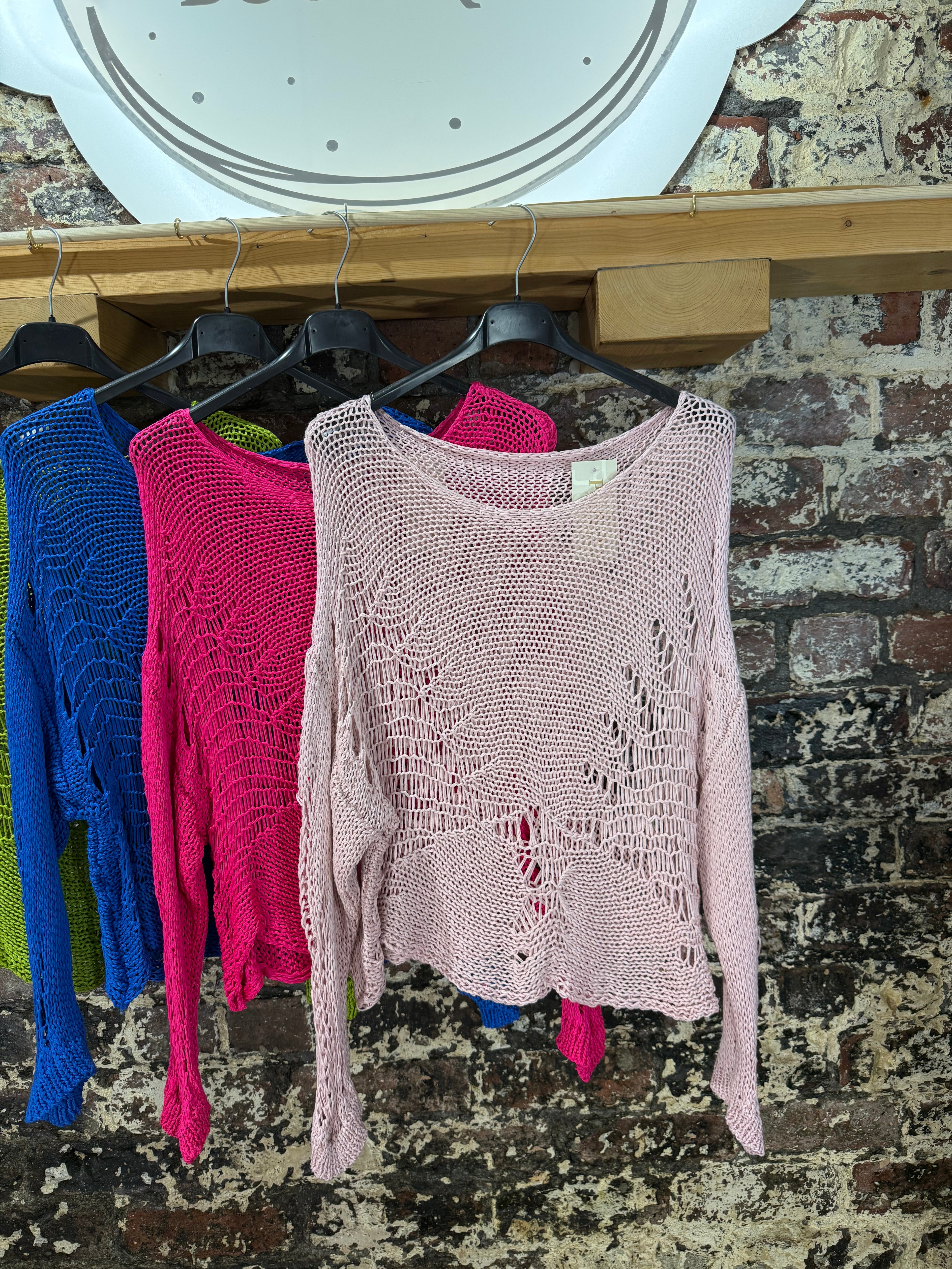 100% cotton “ladder” crochet knit