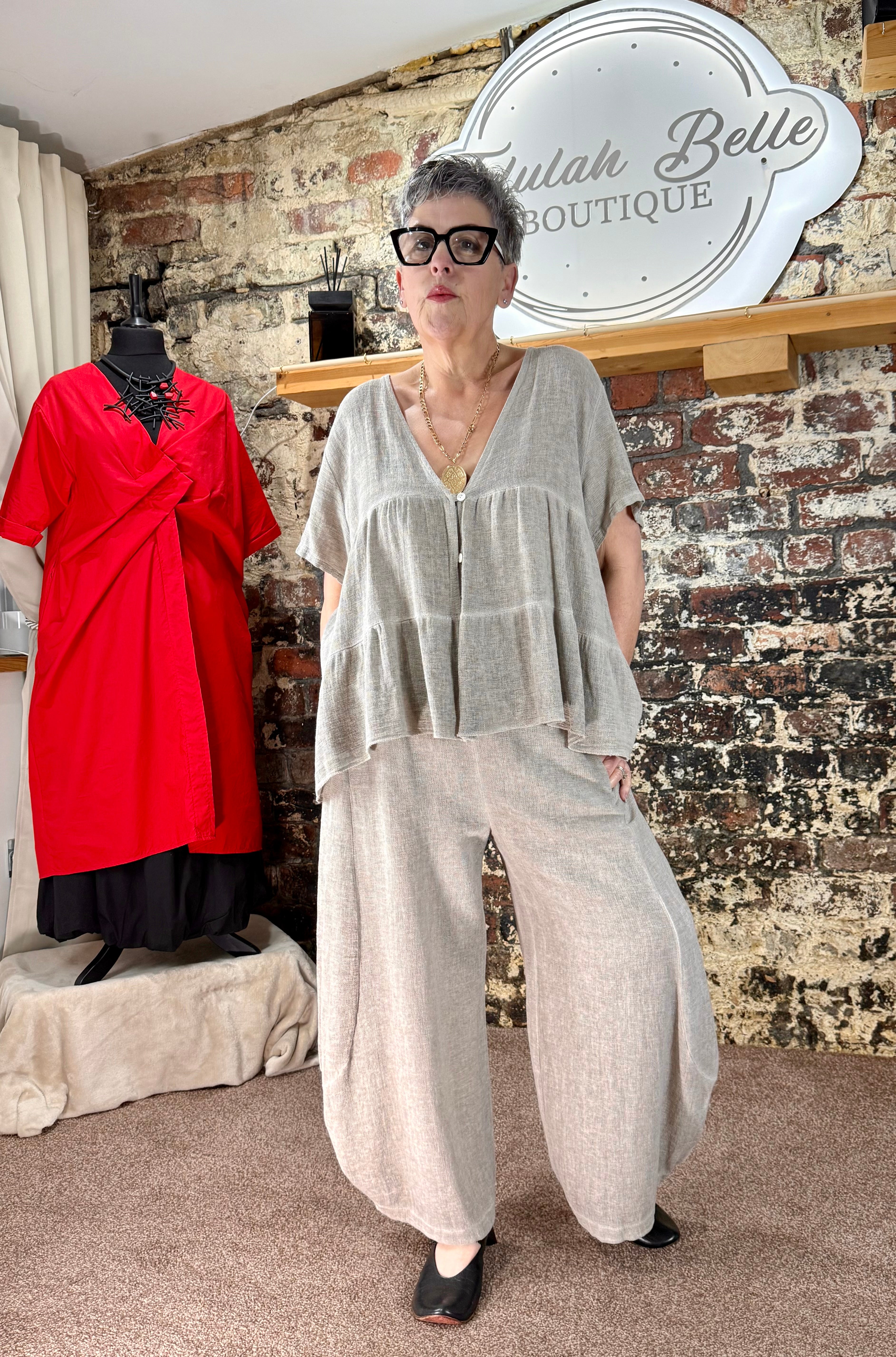 Linen & cotton mix tiered top