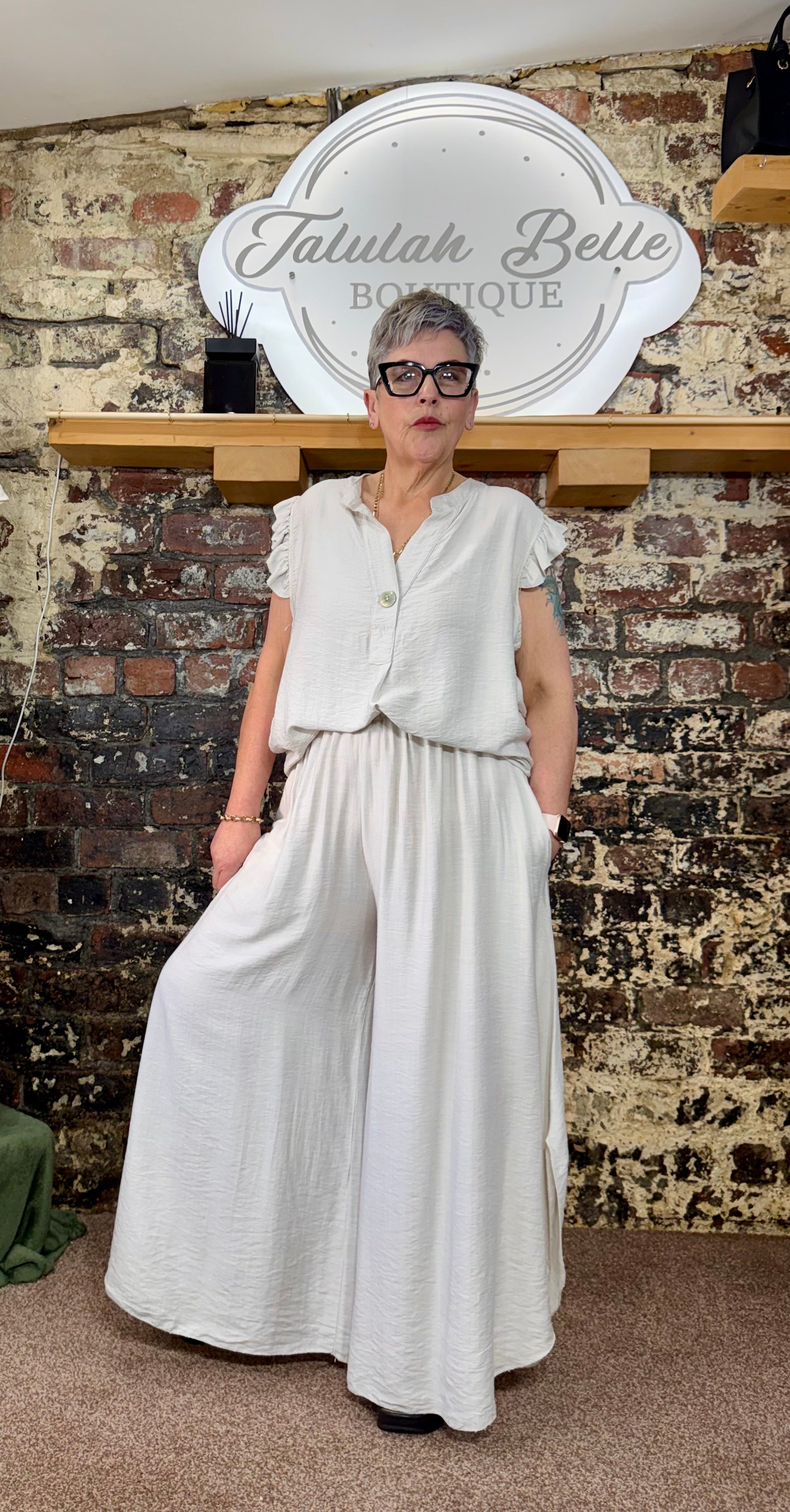 Ruffle sleeve culotte co-ord