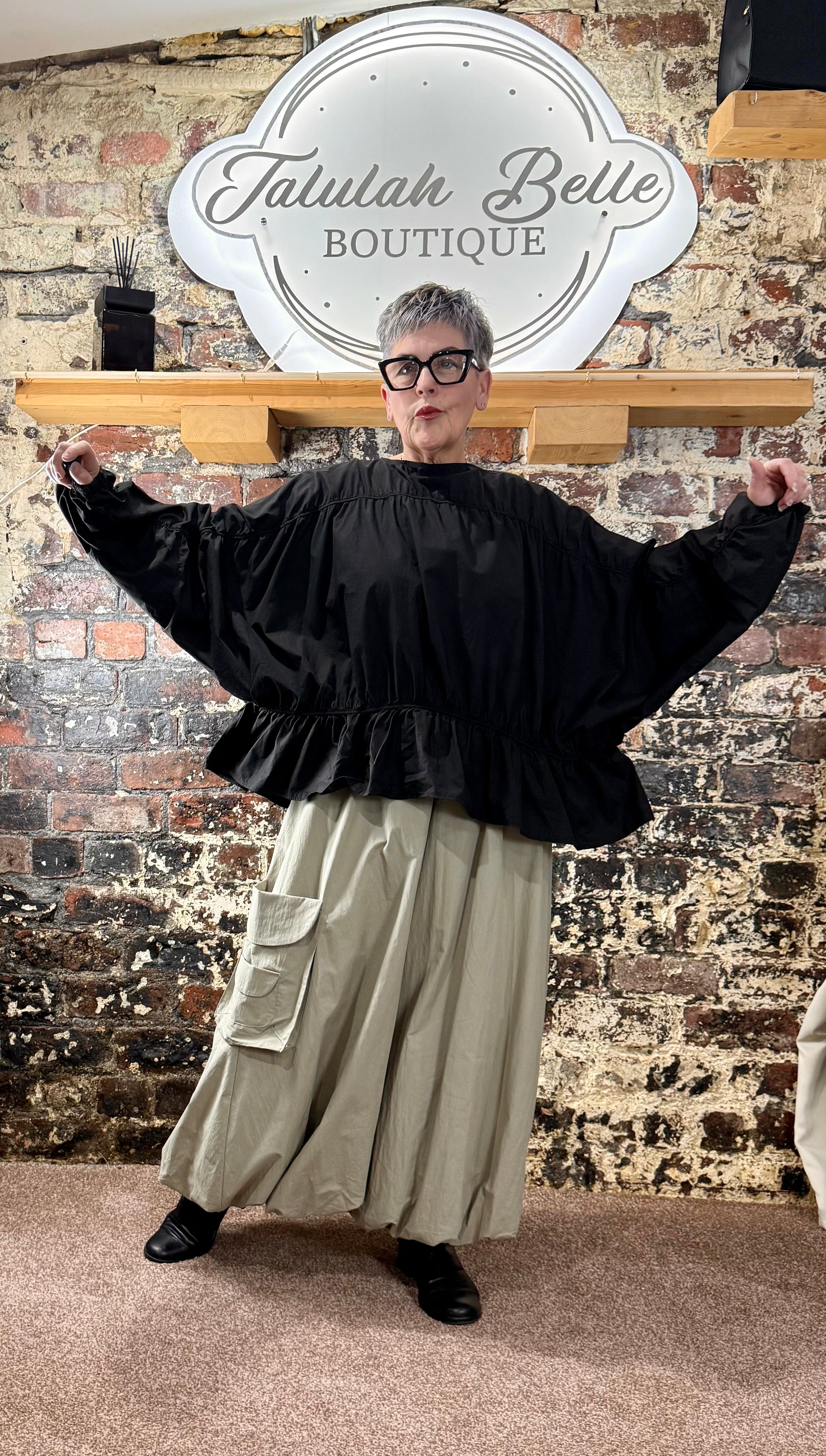 Blouson cotton batwing top