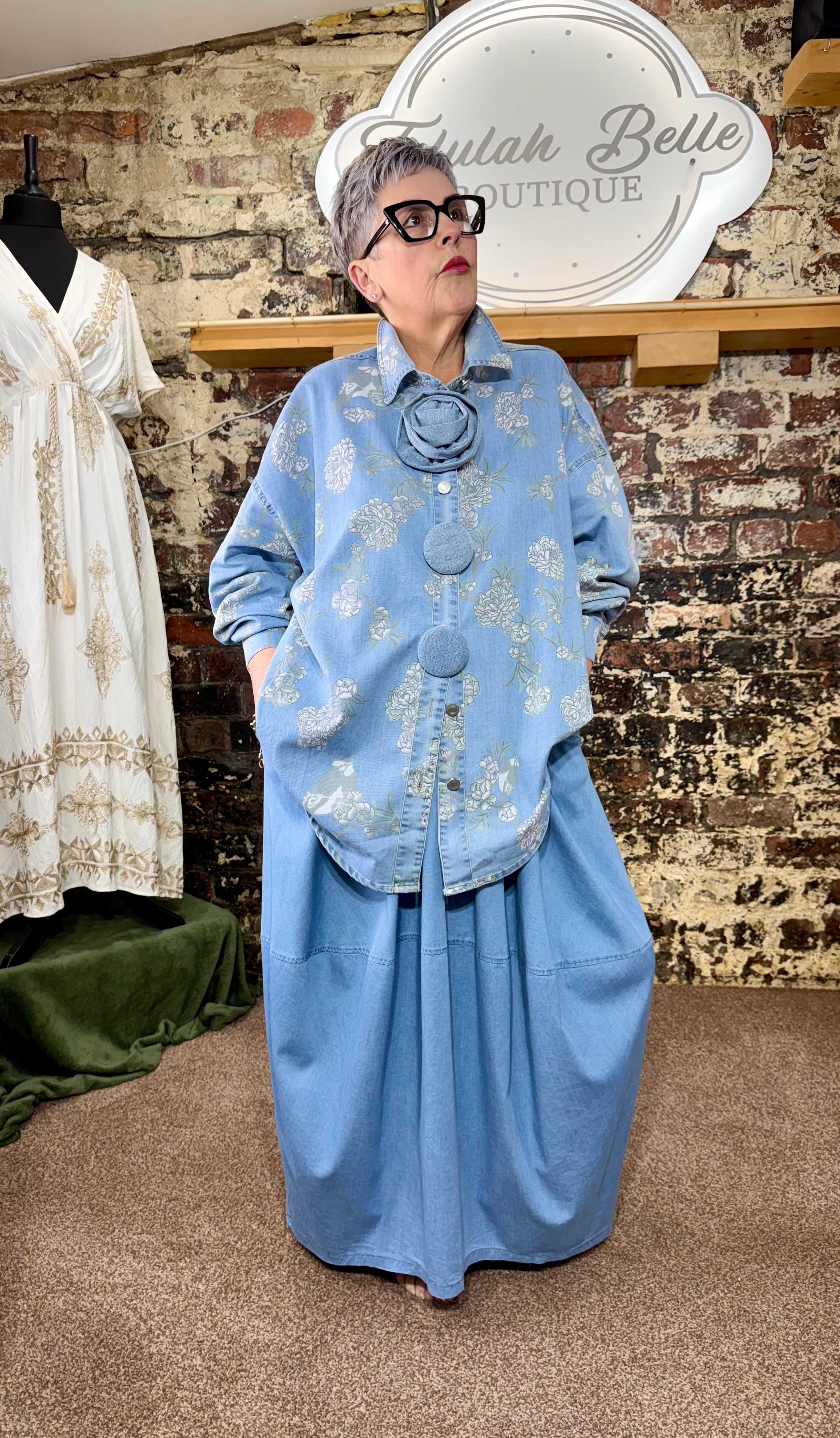 Chambray “denim” cocoon skirt