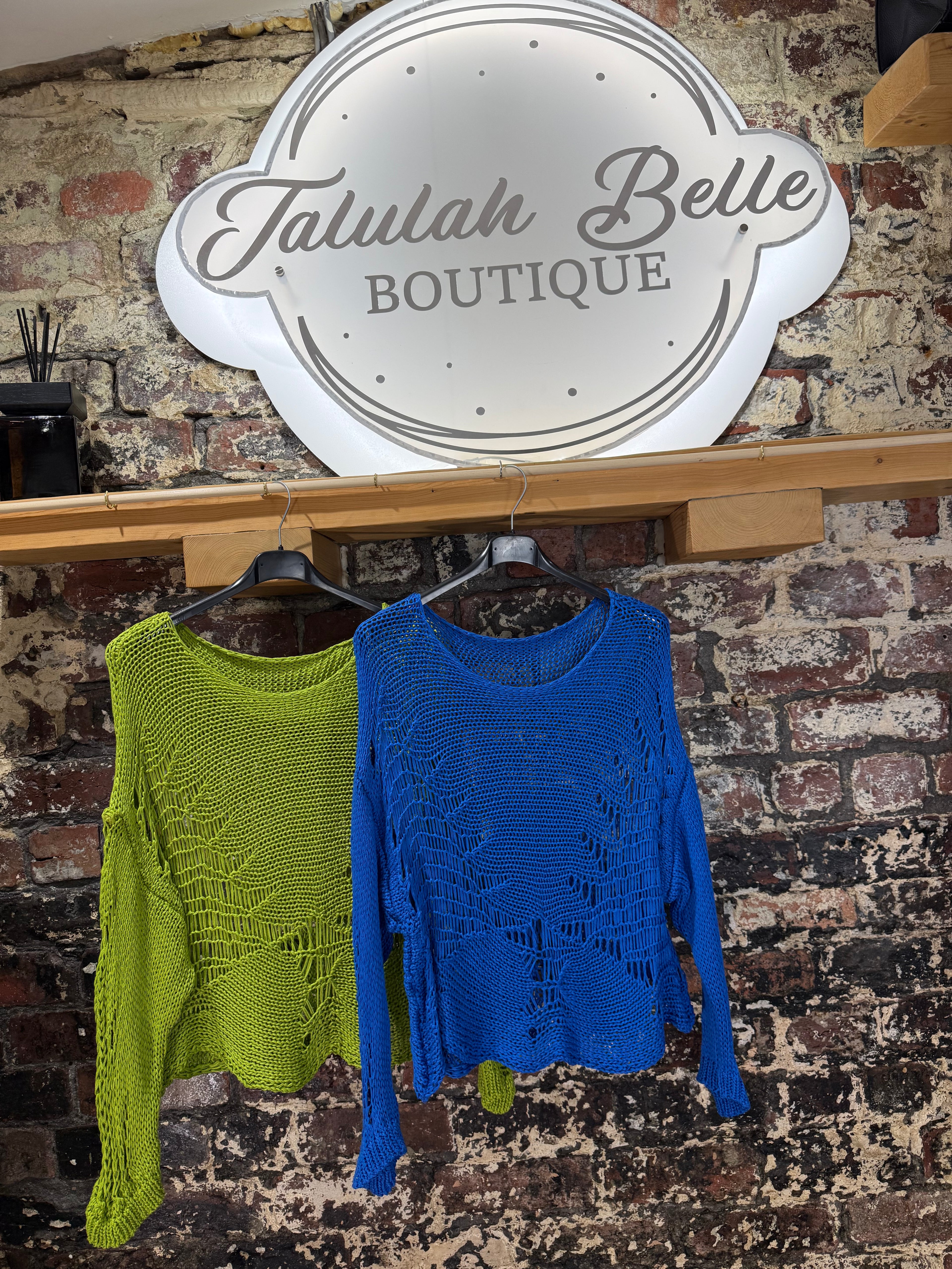 100% cotton “ladder” crochet knit