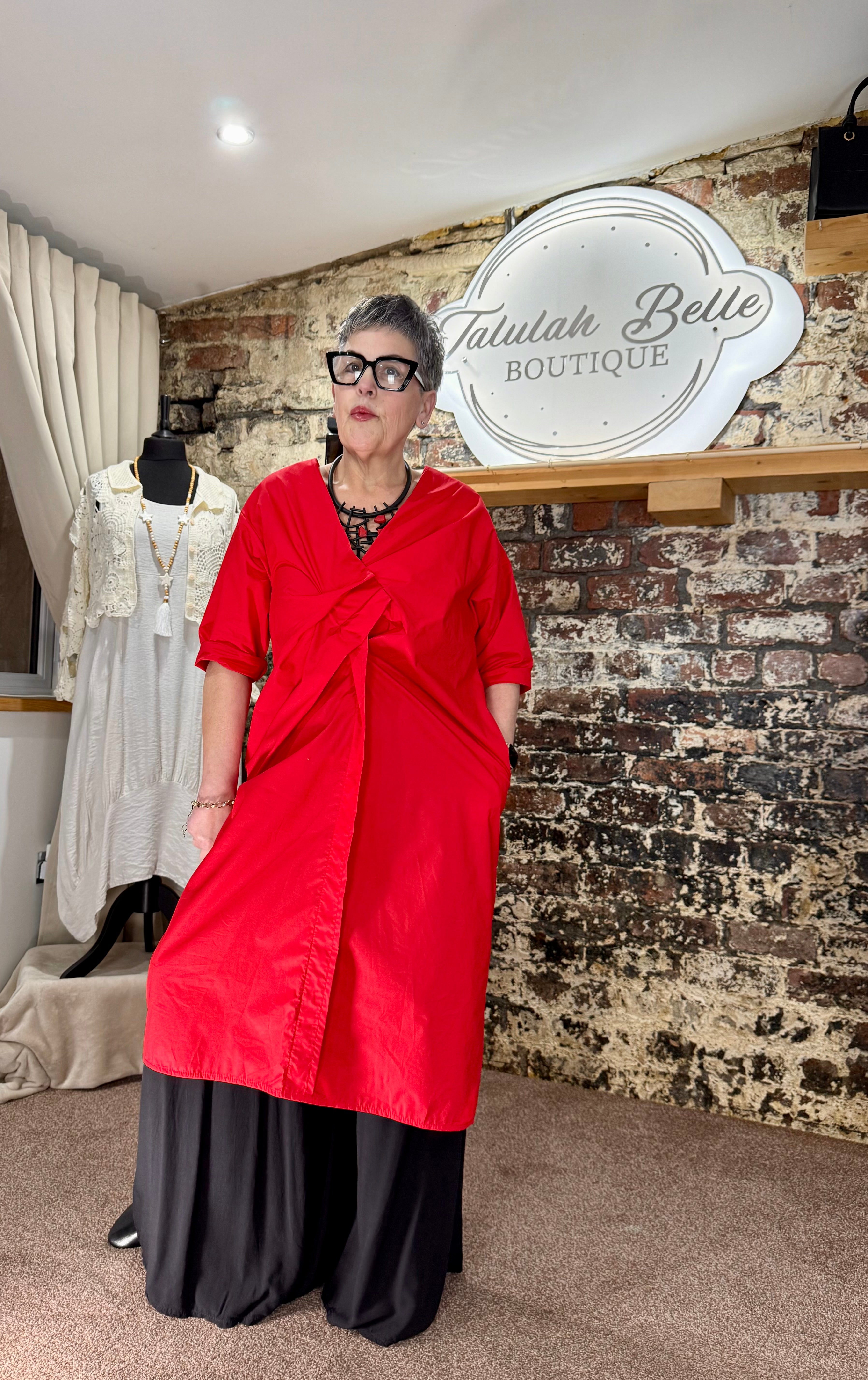 Cotton tuck & fold shift dress