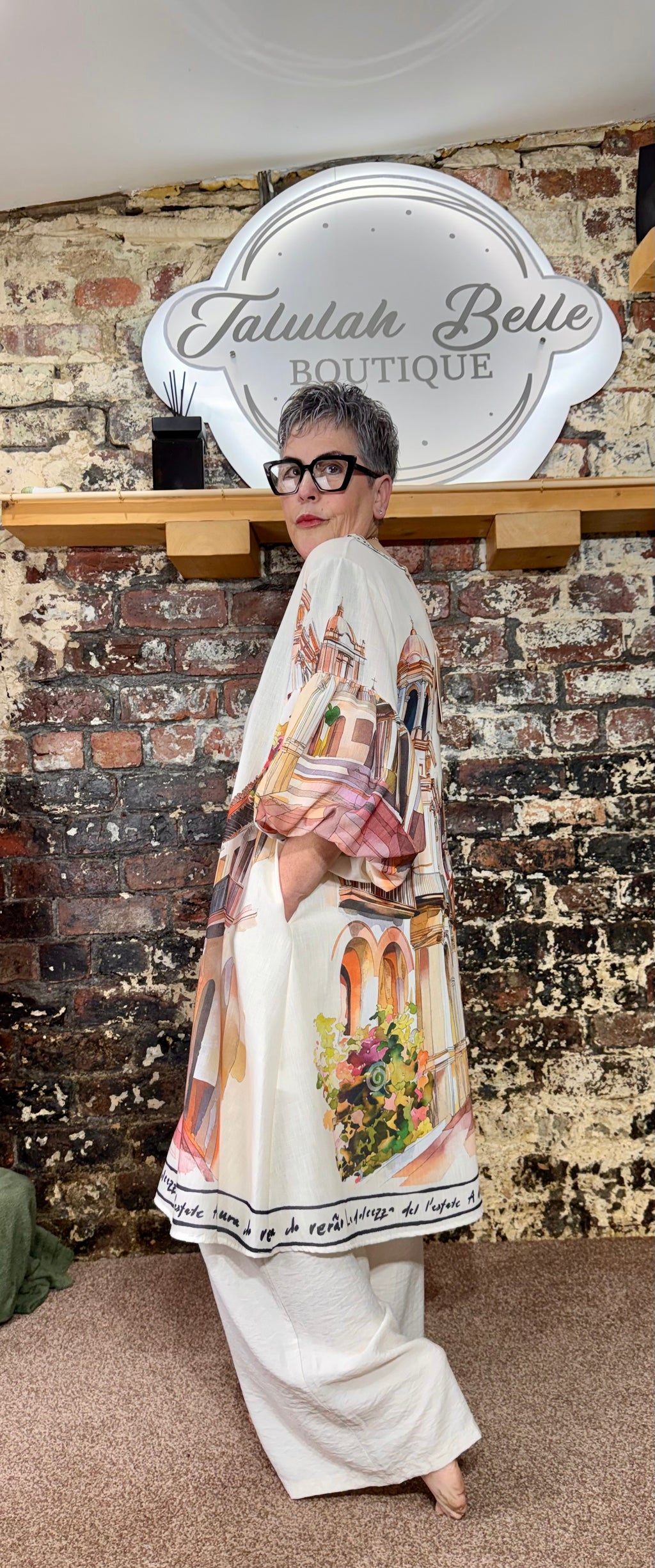 Shift dress with puffball sleeves