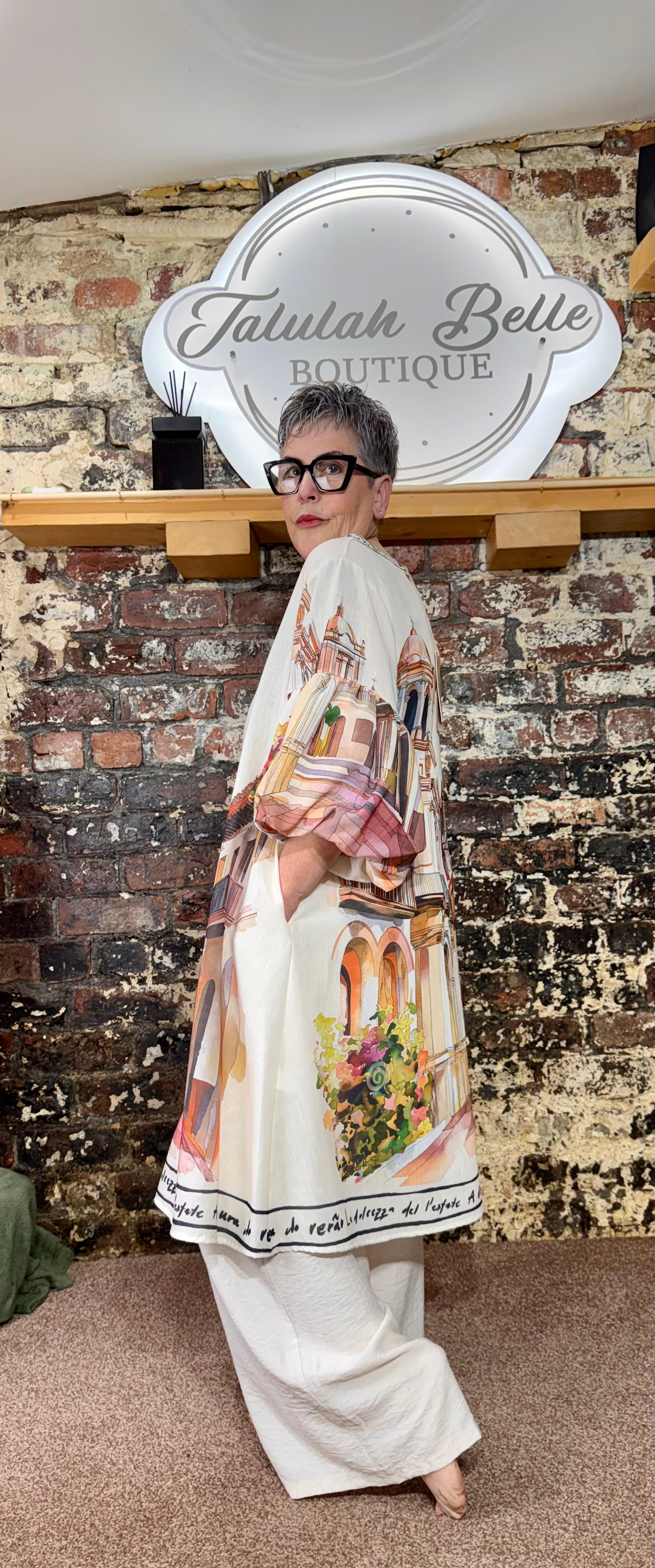 Shift dress with puffball sleeves