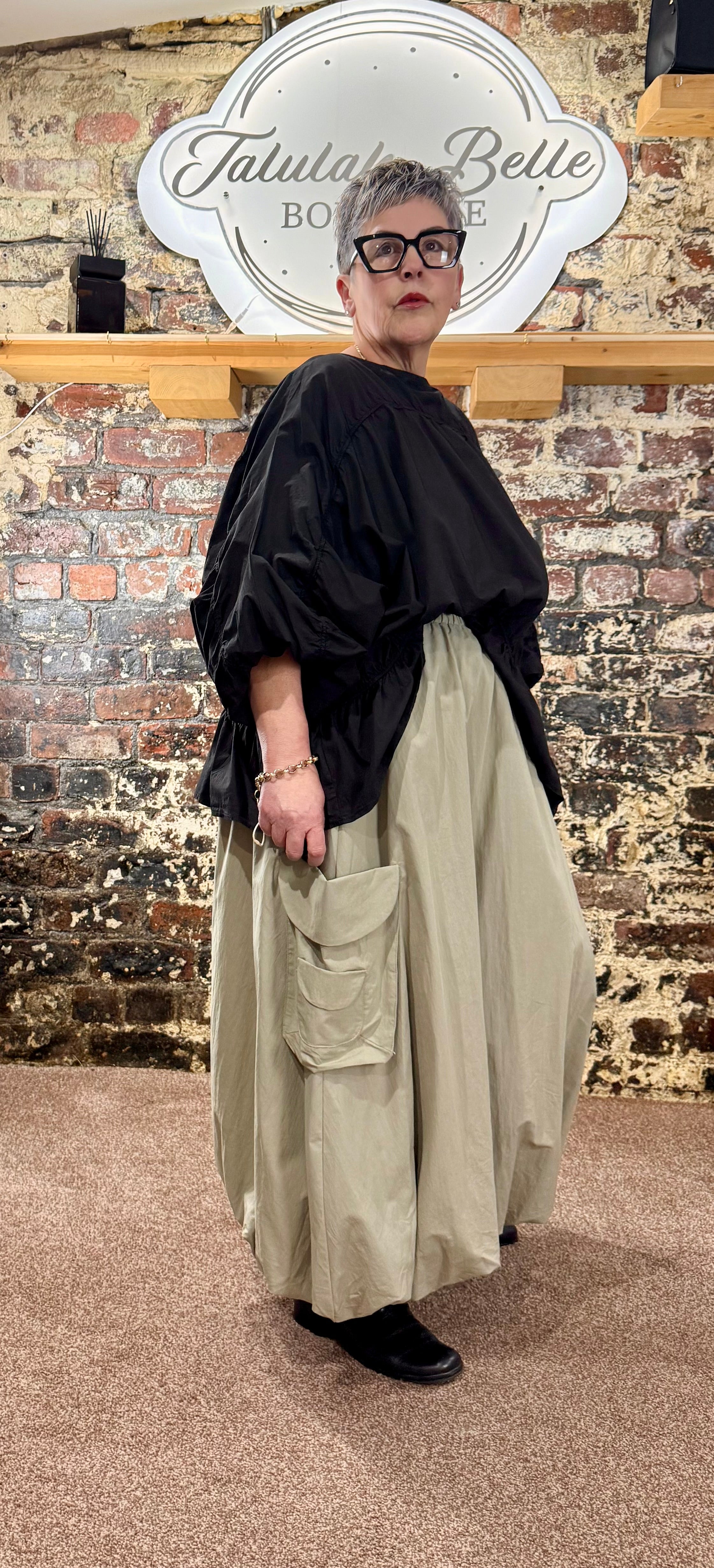 Premium bubble hem skirt with oversized utility pocket