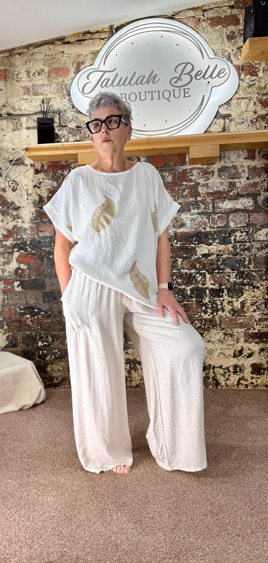 Gold leaf boxy linen blend top