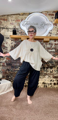 Linen mix Crochet appliqué boxy top