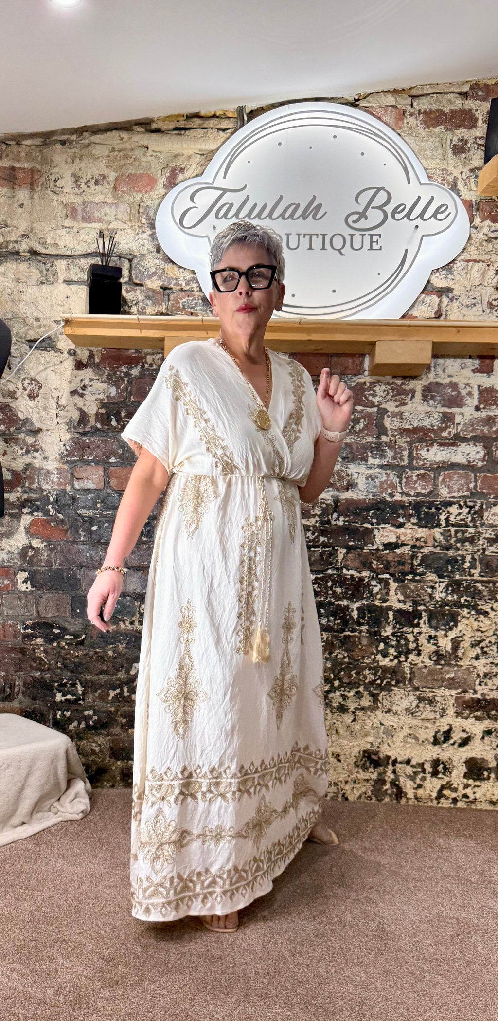 Linen blend “baroque” maxi dress
