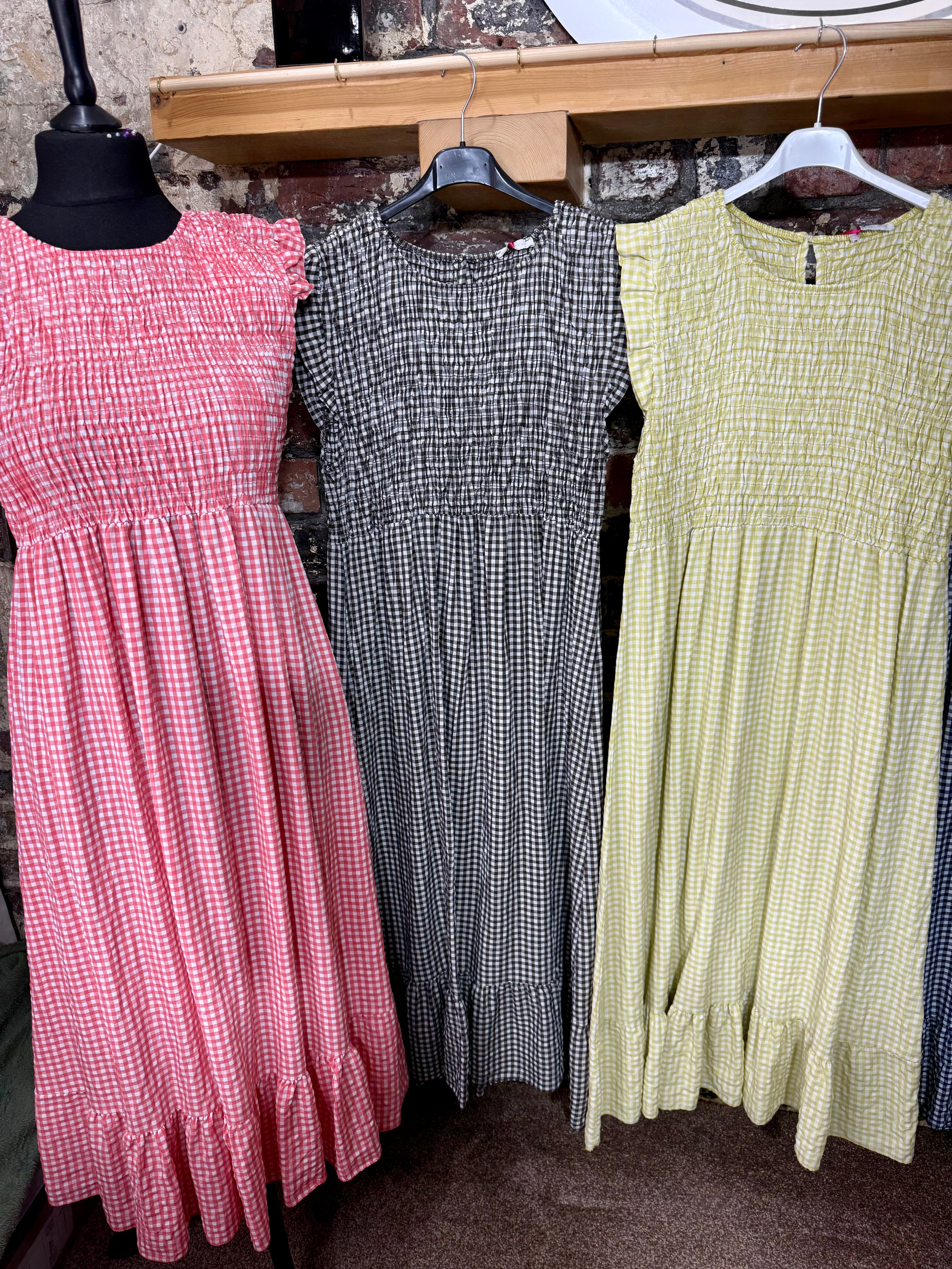 Super saver gingham dress with shirred bodice.